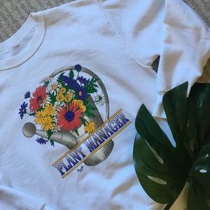 Vintage Crewneck Graphic Plant Lady White Sweatshirt